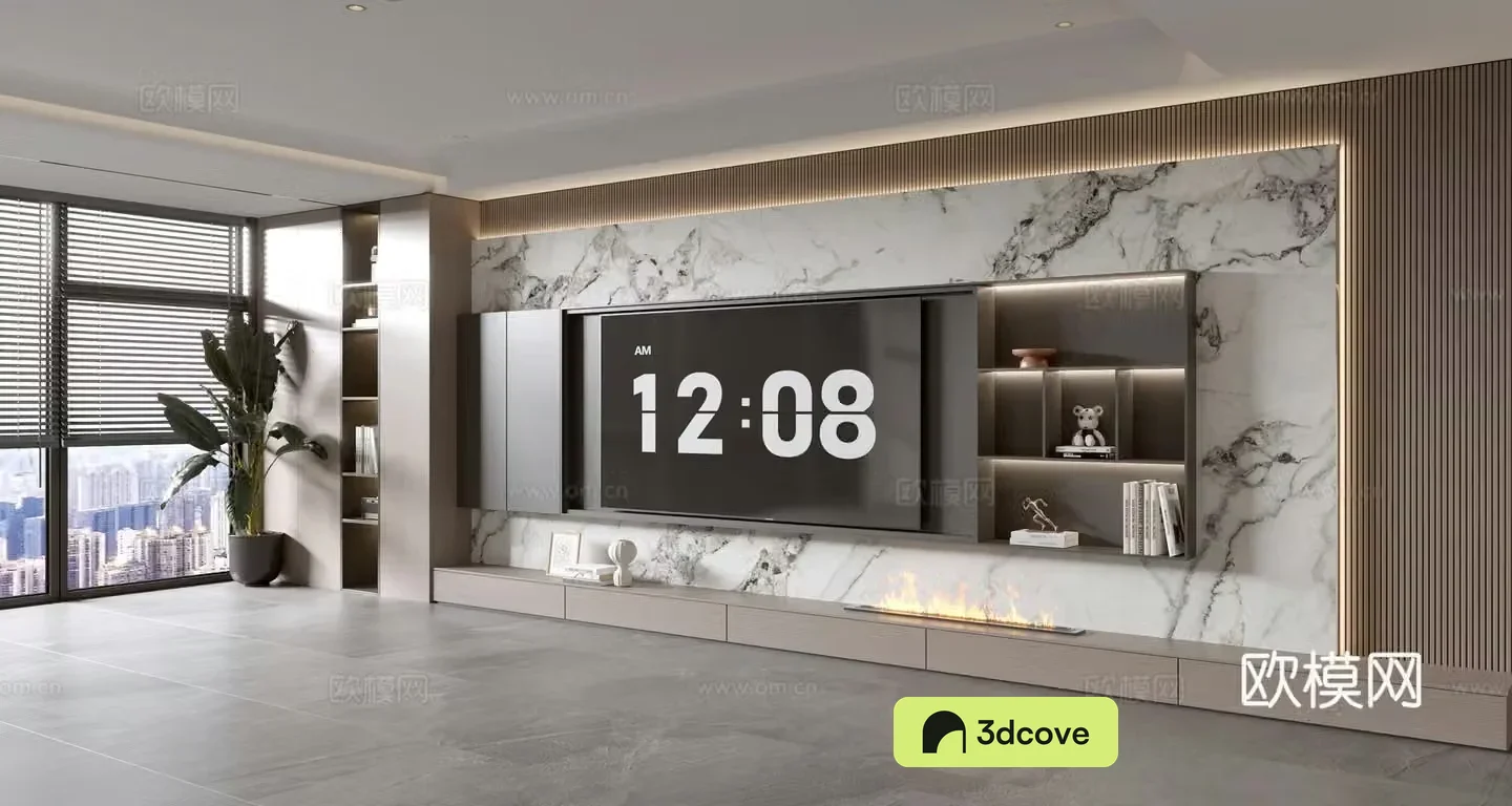 Modern Italian living room light luxury TV background wall full wall TV cabinet