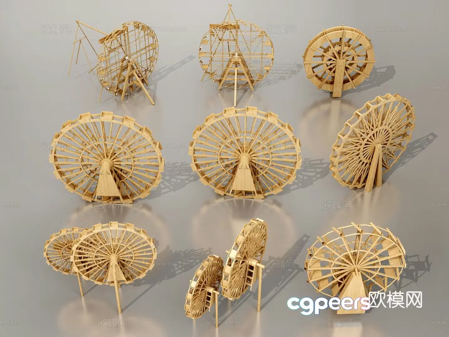 Modern water wheel landscape sketch water wheel 3d model