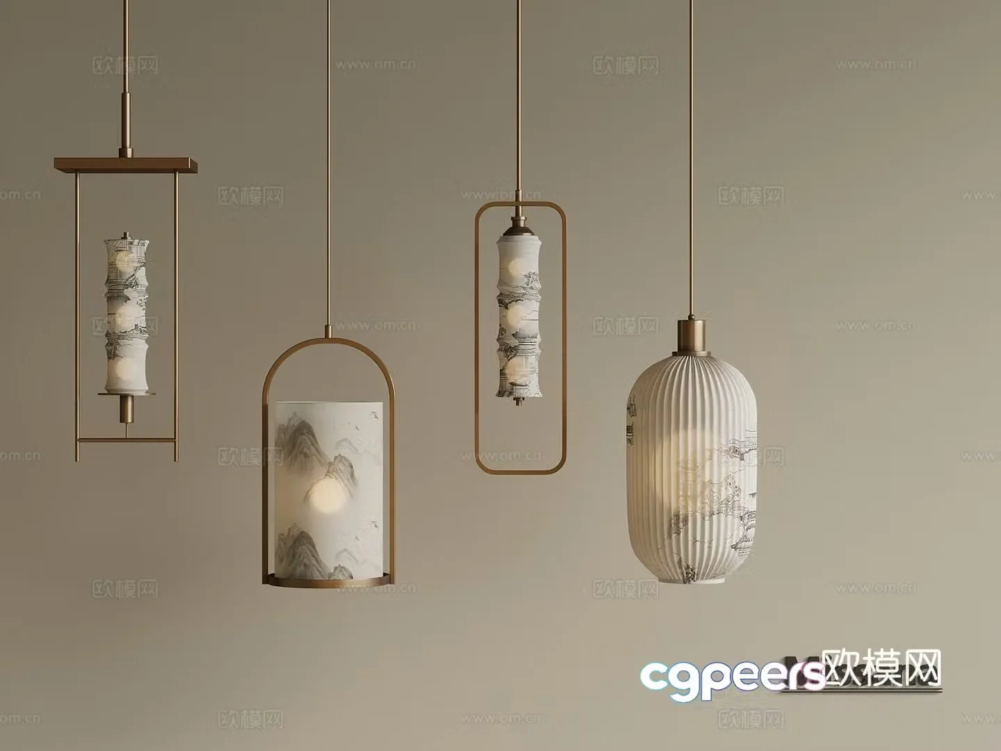 Middle Ages New Chinese Chandelier Bedside Chandelier 3D Model