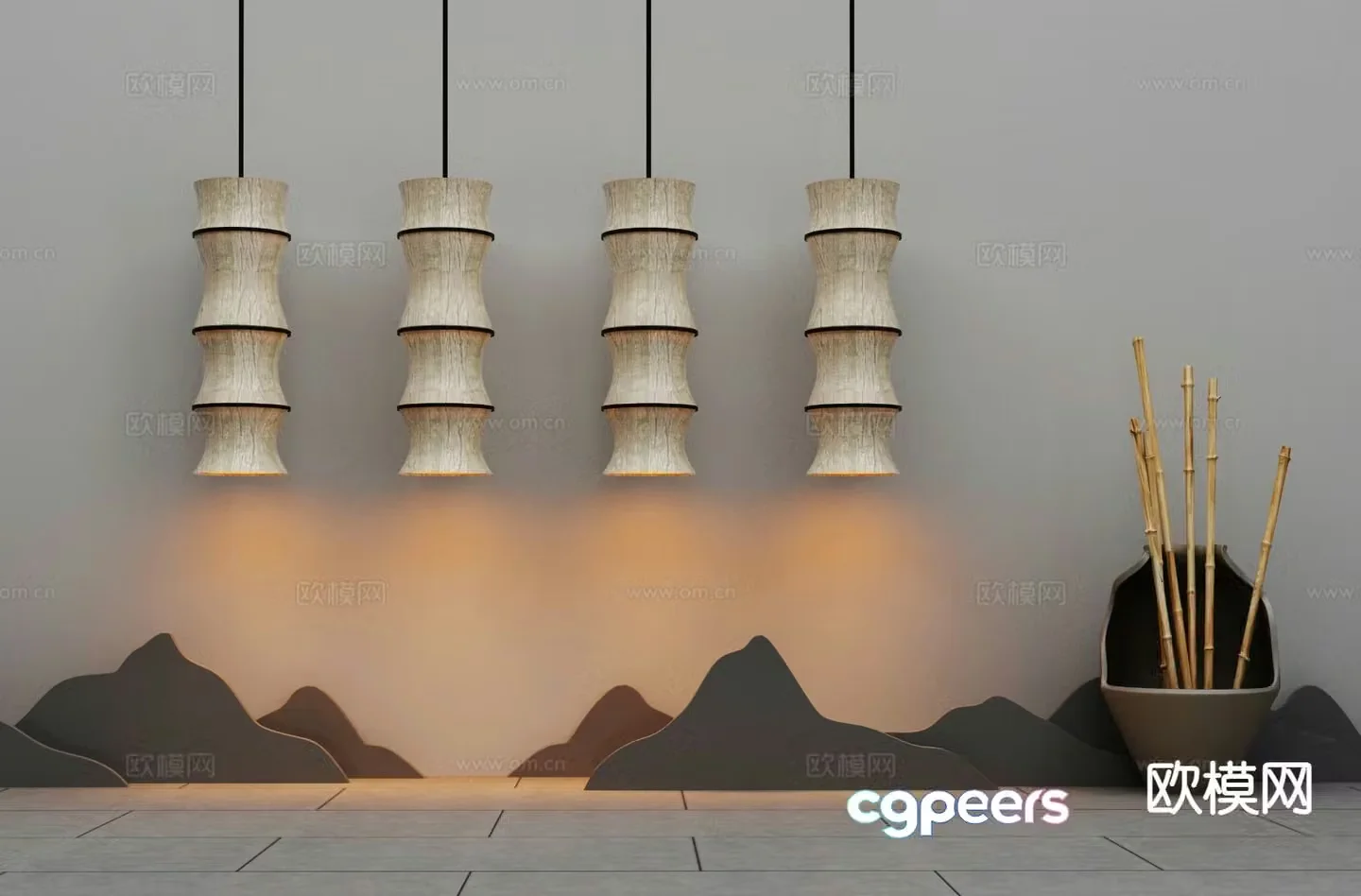 New Chinese style chandelier bamboo chandelier 3d model