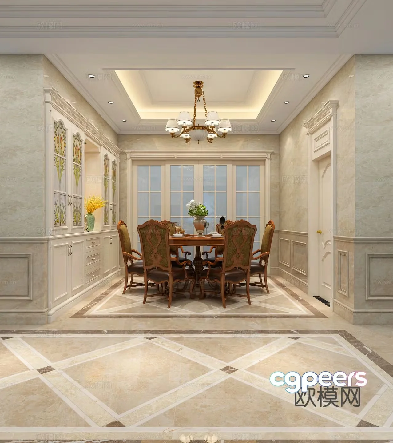 Jian European Villa High Living Room 3D Model