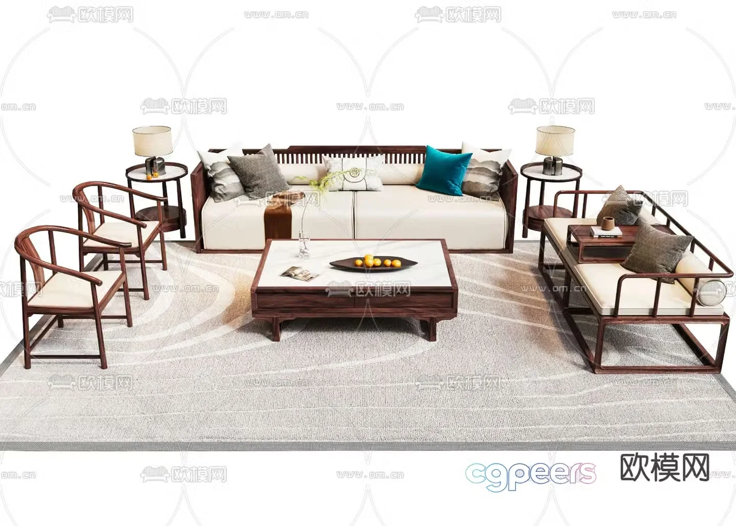 New Chinese style modular sofa 3d model