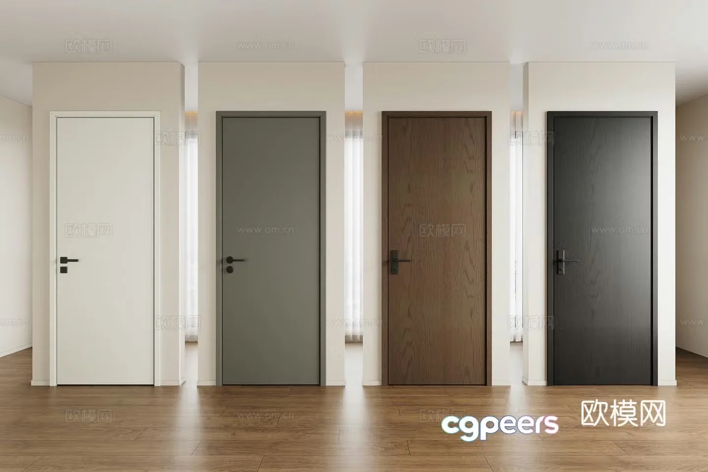 Modern single-open door bedroom door solid wood door swing door door door lock 3d model