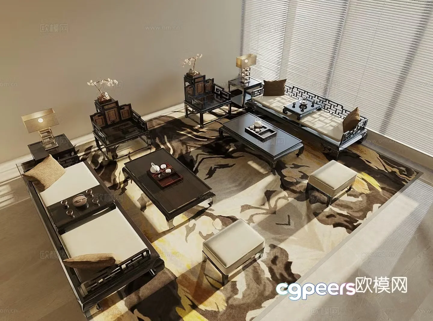 Song style new stroke sofa combination sofa coffee table combination Arhat bed Arhat couch Song style wind swing 3D model