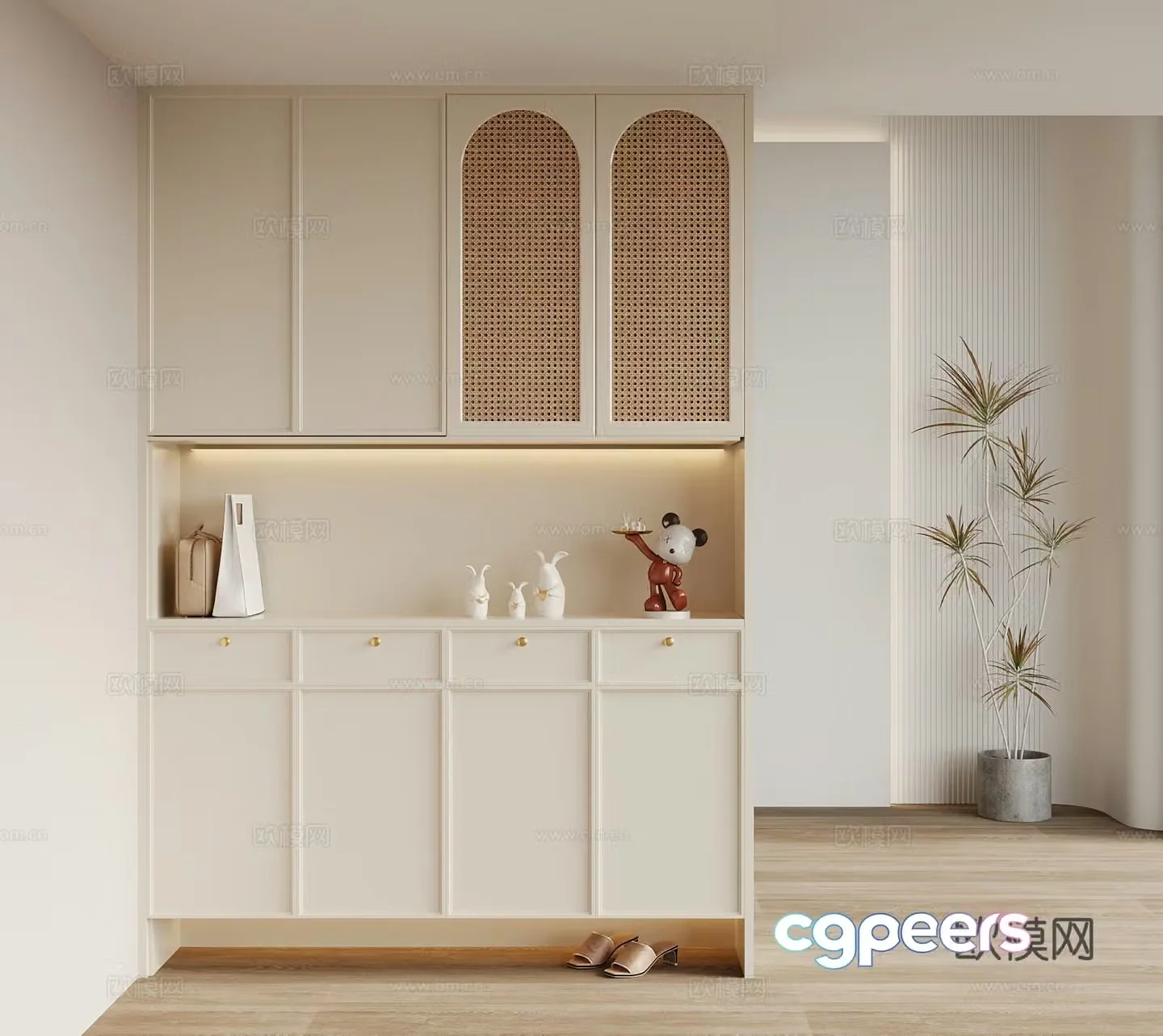 Modern cream style porch shoe cabinet 3d model