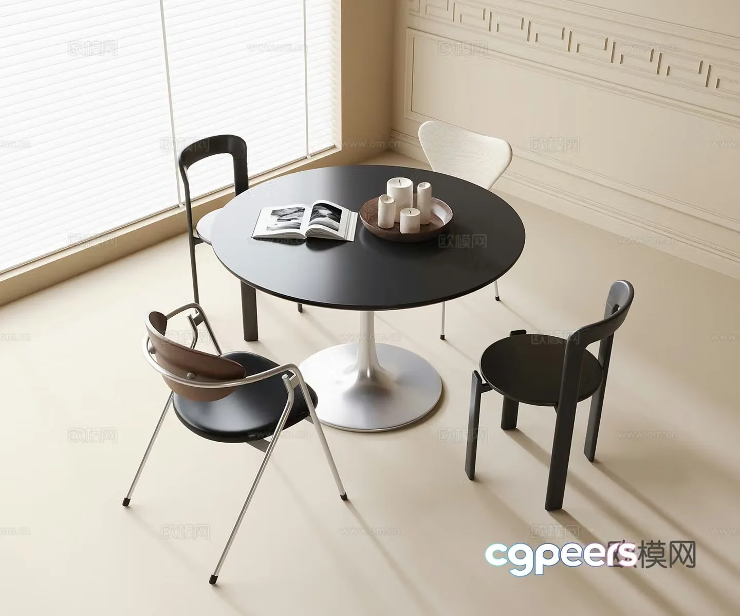 Modern dining table and chairs round dining table 3d model