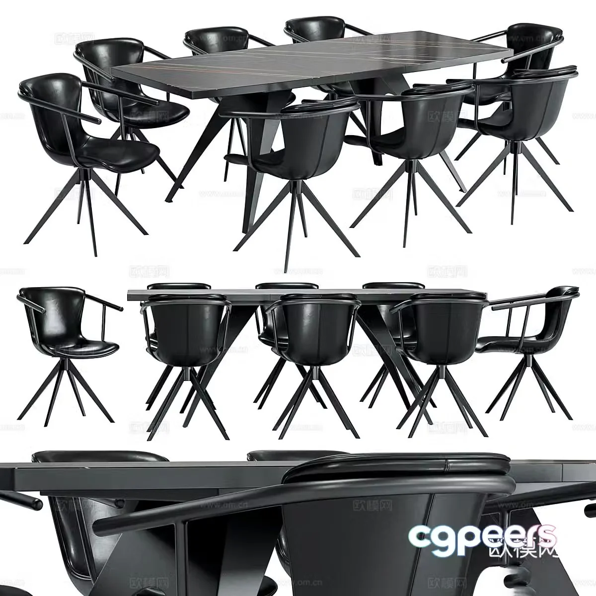 Modern Italian dining table and chair combination 3D model