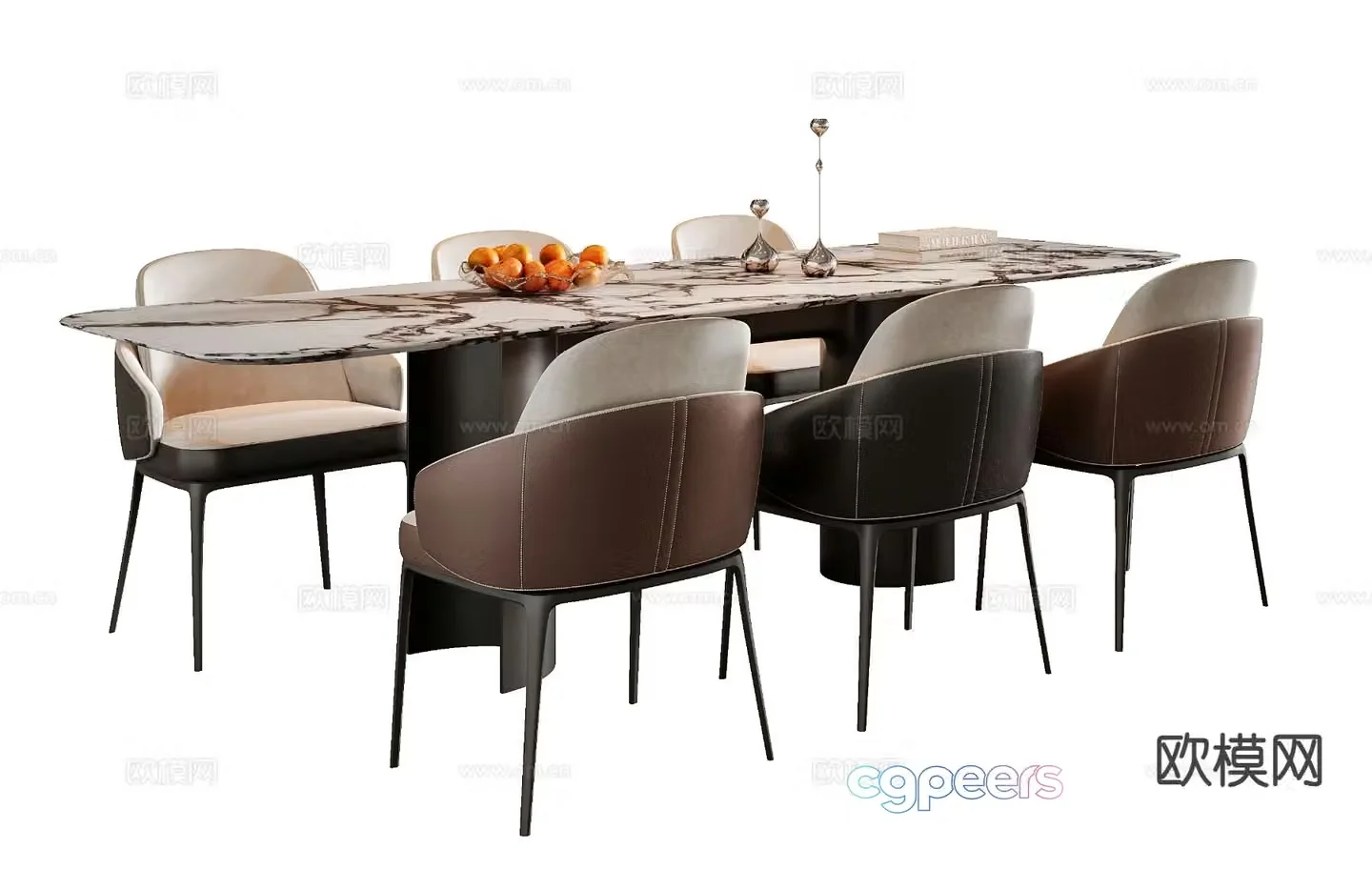 Italian dining table and chairs 3d model