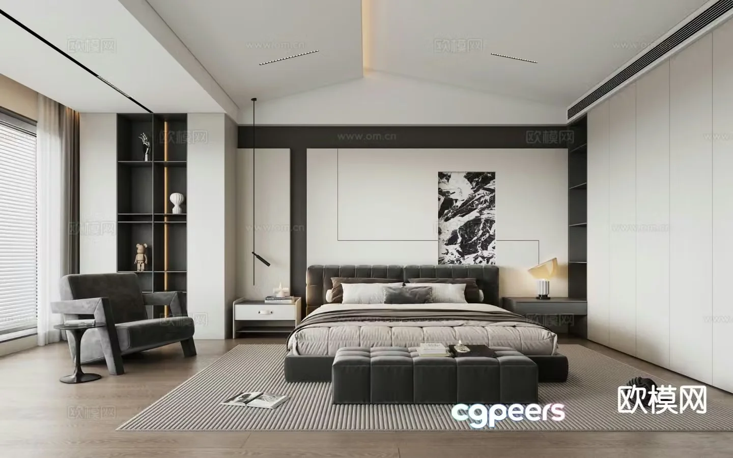 Black and white gray bedroom master bedroom 3d model