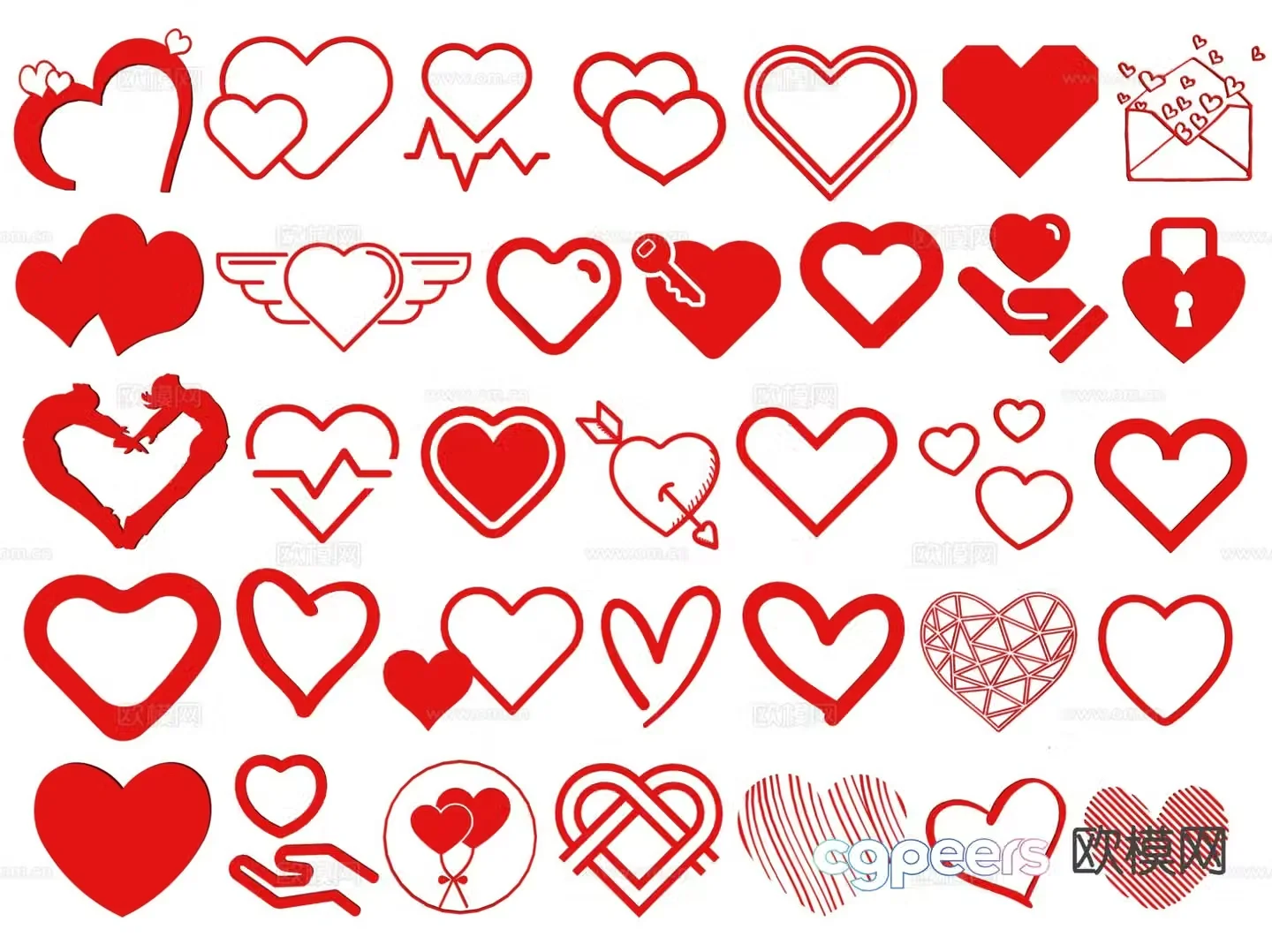 Heart-shaped sketch love silhouette wall decoration wall sticker 3d model