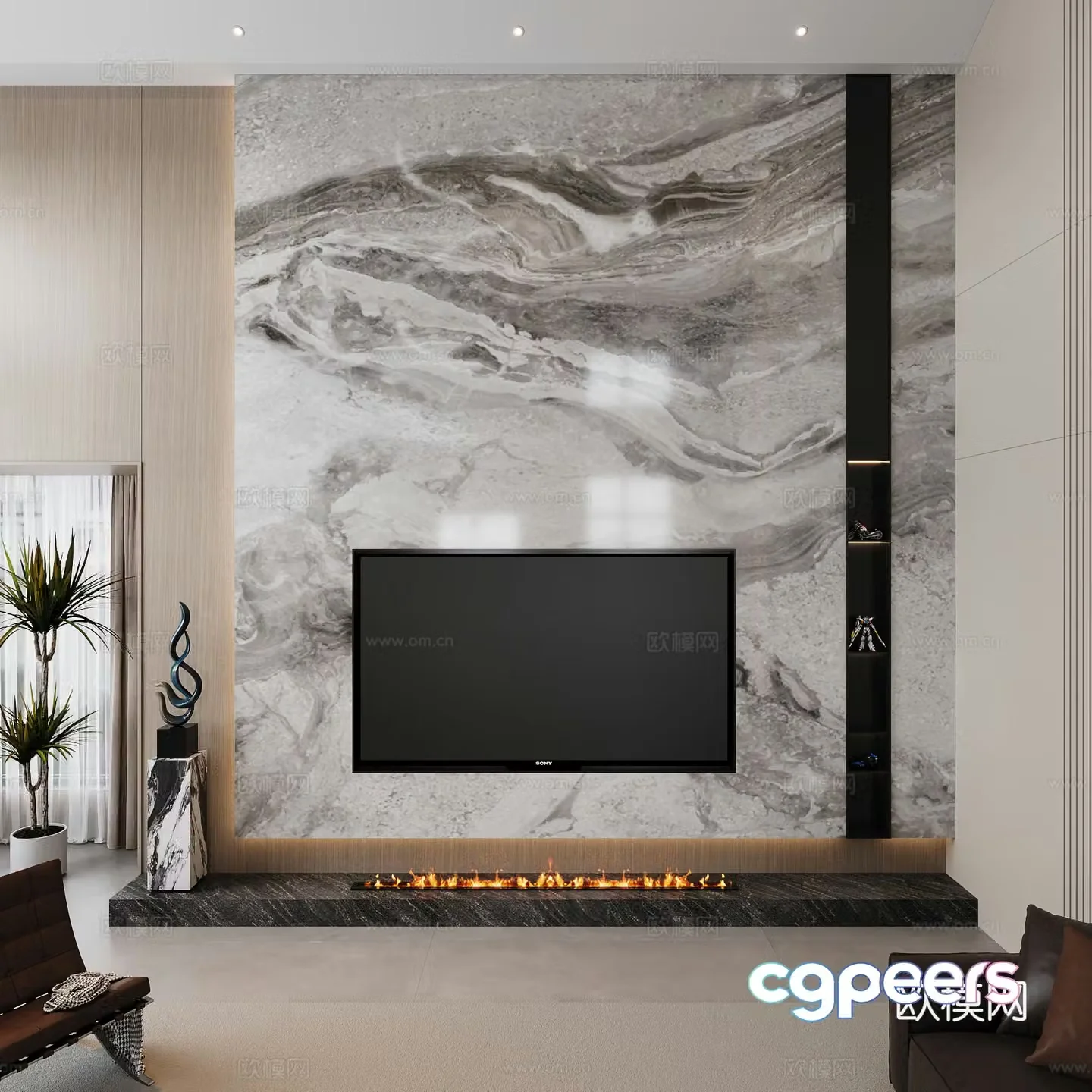 Villa Italian TV background wall 3d model