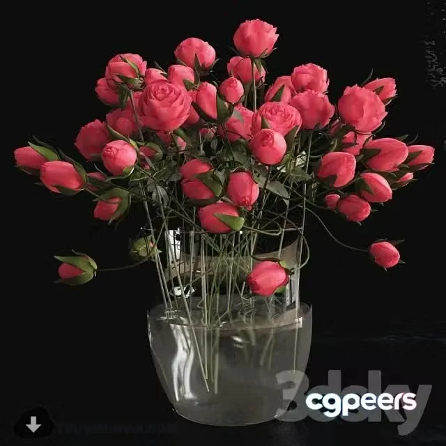 3ds Max Free – Red roses bouquet, flowers