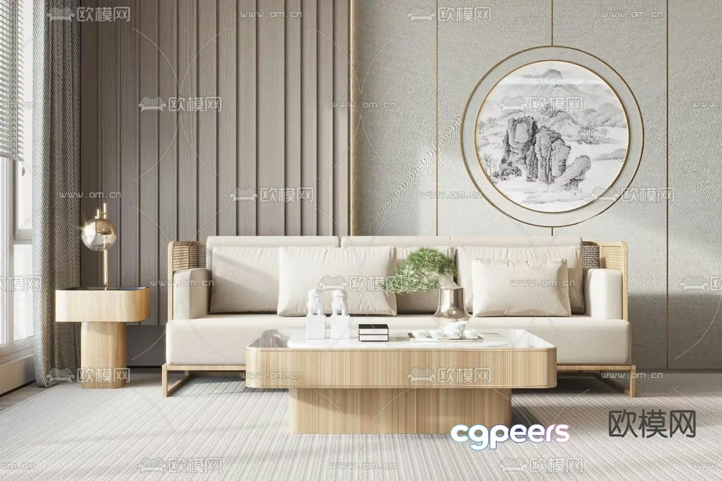 New Chinese style sofa double sofa 3d model