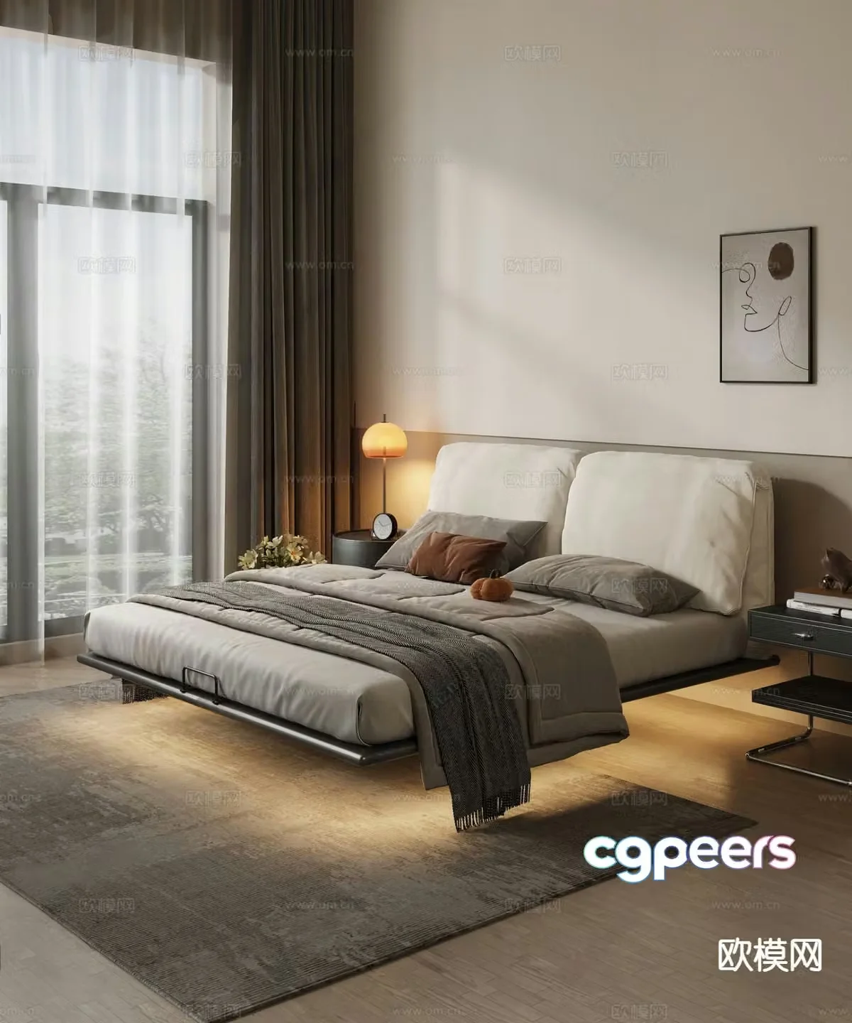 Modern suspended bed double bed 3d model