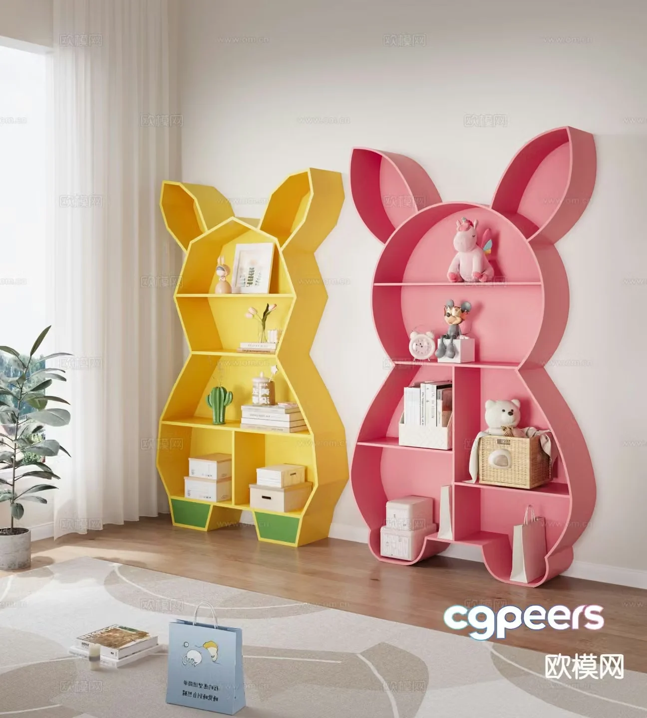 Children’s locker children’s bookcase rabbit bookcase 3d model