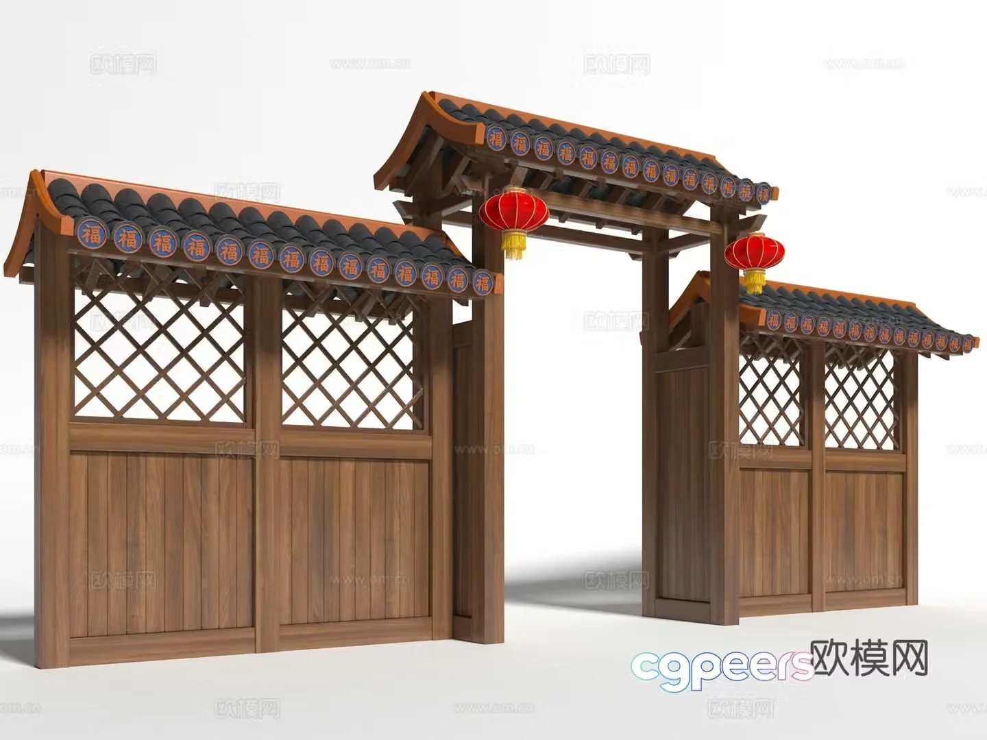 Chinese style 3D model of courtyard gate