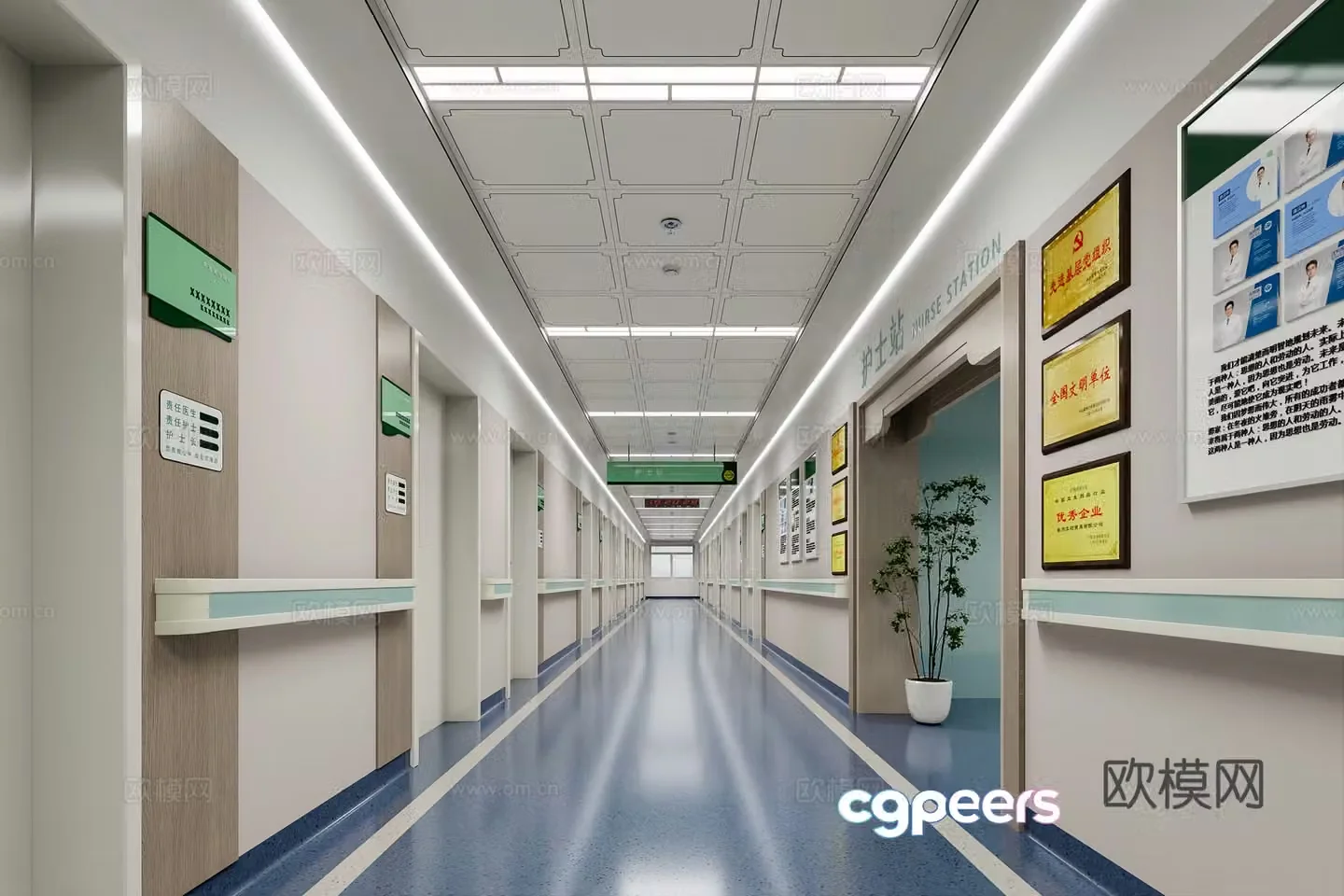 3D model of nurse station aisle in Chinese hospital