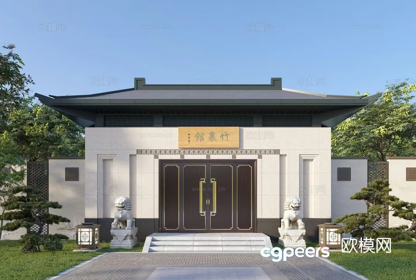 New Chinese style door door head new Chinese style courtyard door entrance 3D model
