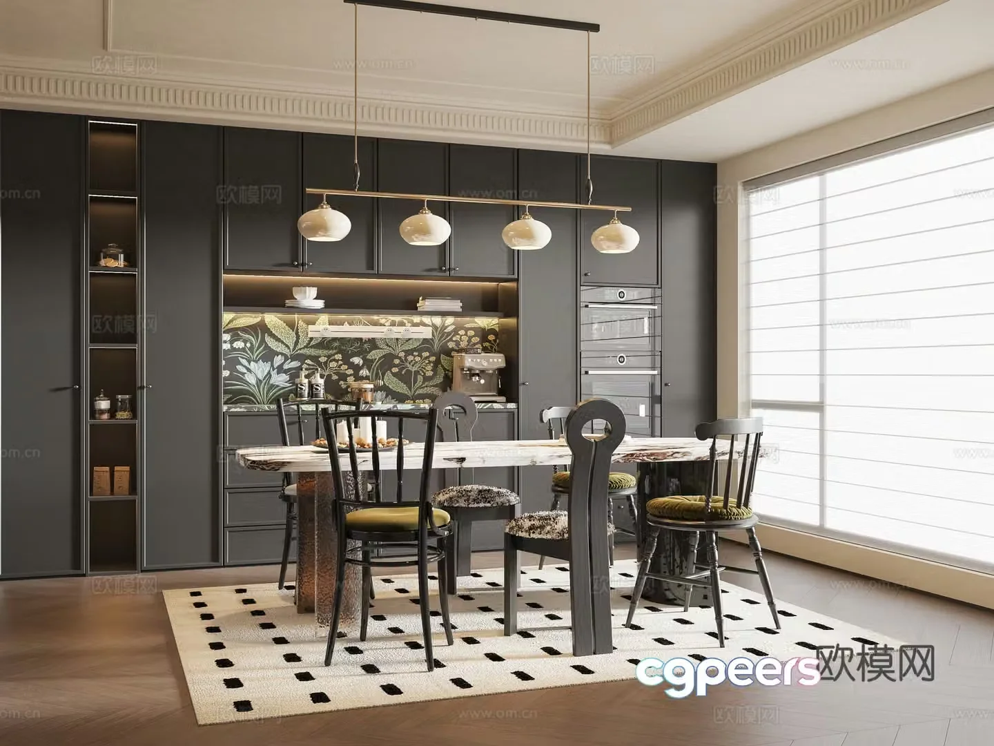 French restaurant French dining table and chairs 3d model