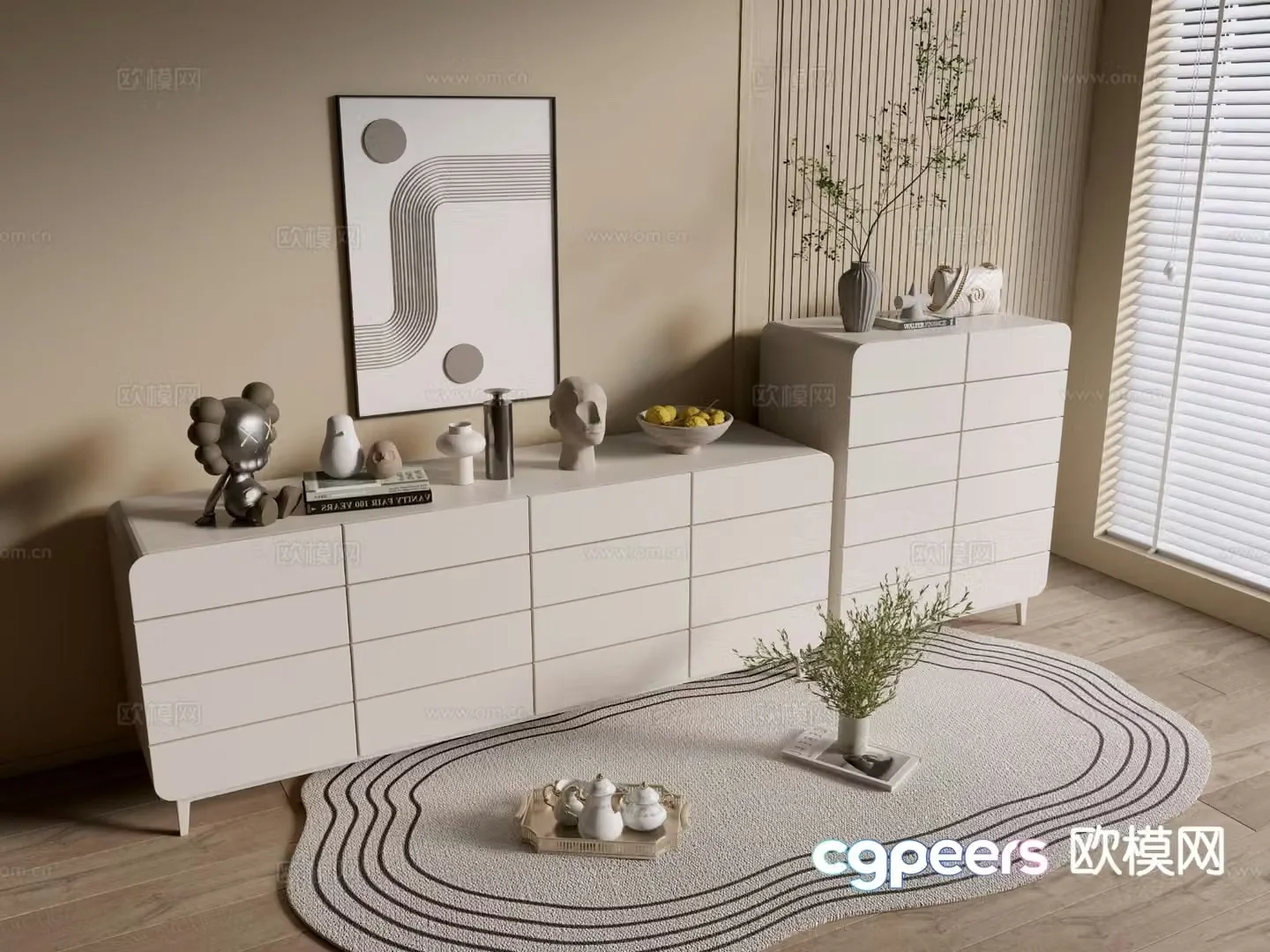 Cream style cabinet drawer cabinet entrance cabinet 3D model
