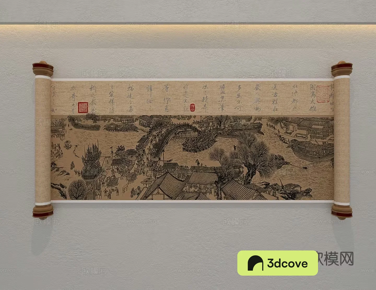New Chinese architectural painting scroll Zen painting