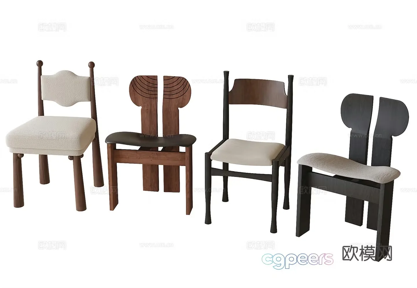 French single chair dining chair book chair tea chair 3d model