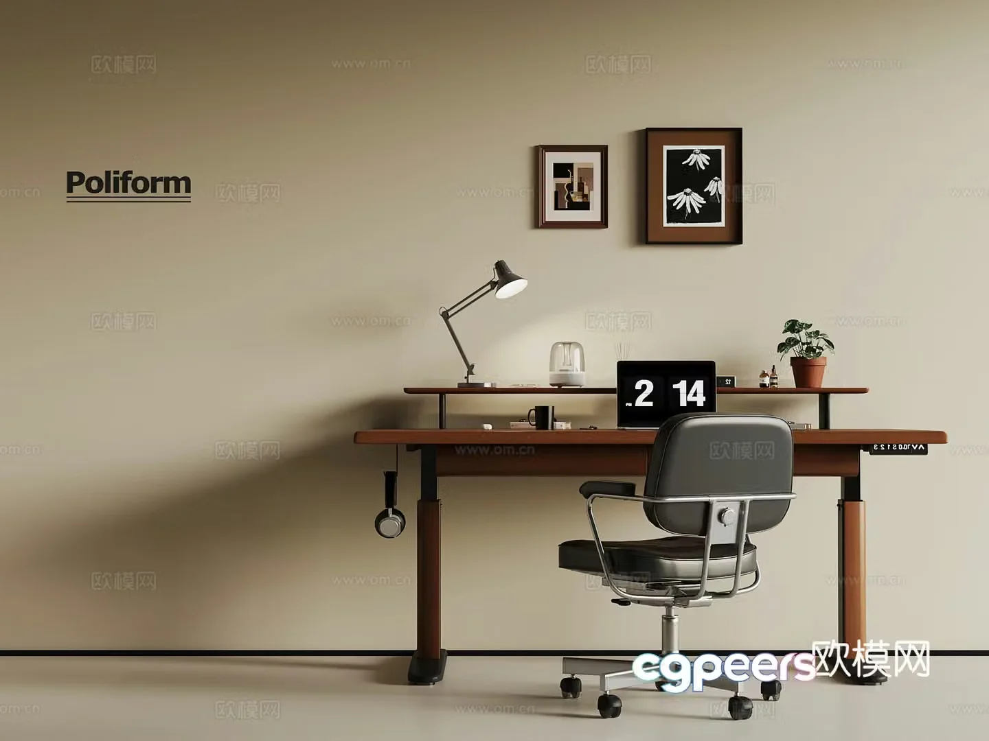 Modern medieval style desk desk chair mural 3d model