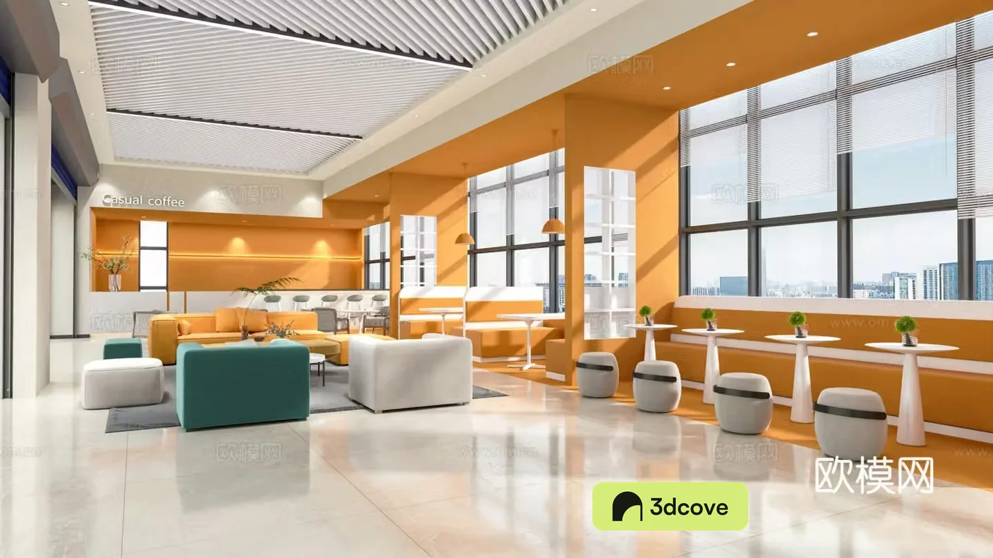 The 3D model of the casual reading area of â€‹â€‹the modern office rest area