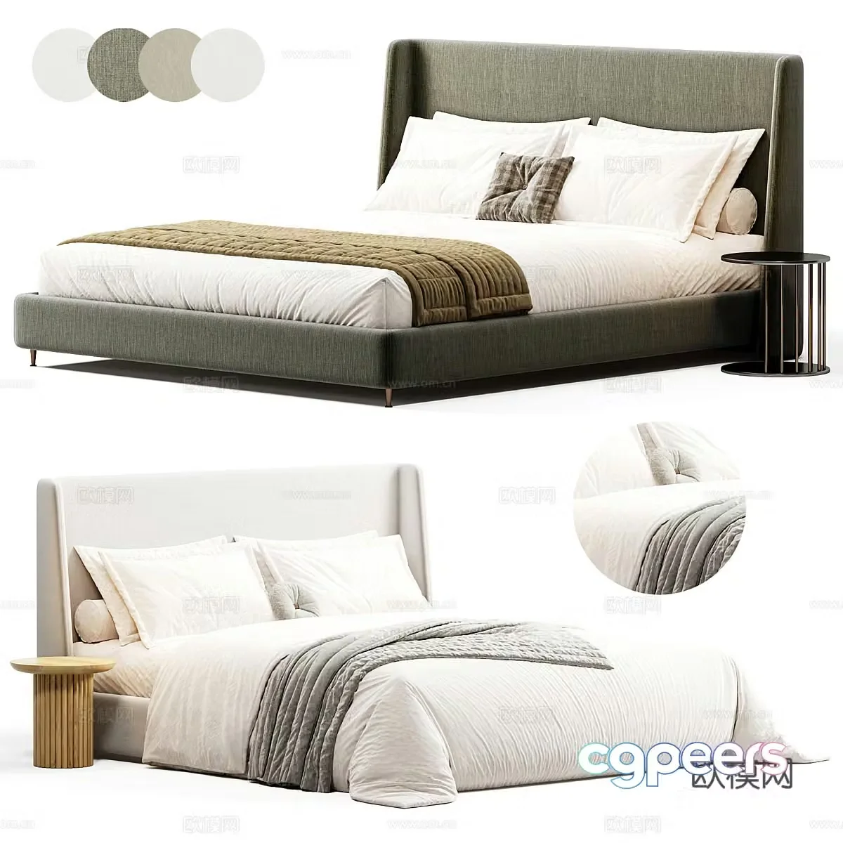 New Chinese style fabric double bed 3D model