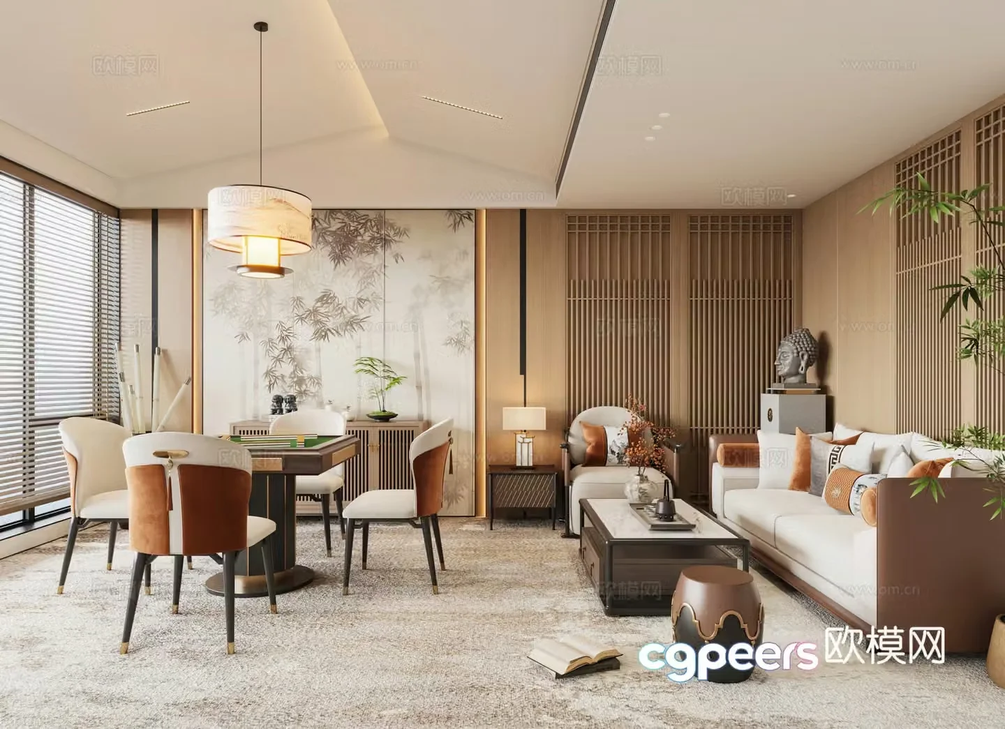 New Chinese style chess and card room Mahjong room 3D model