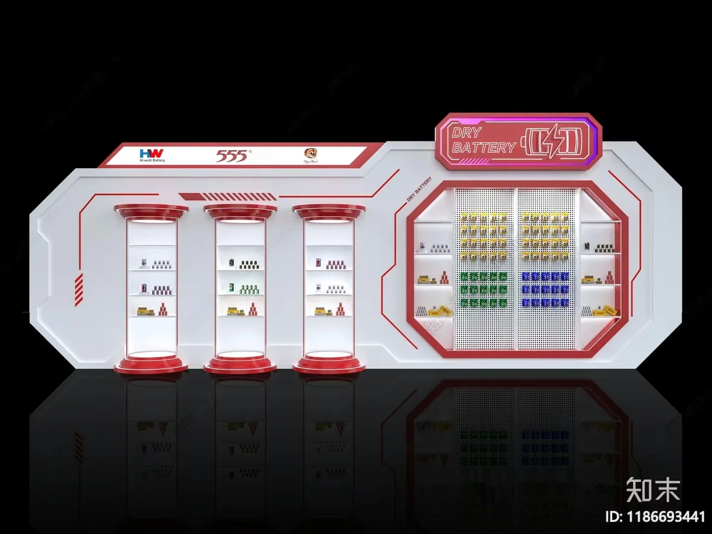 A Display Case With A Red And White Design 3D Model – 18600 – CORONA Render