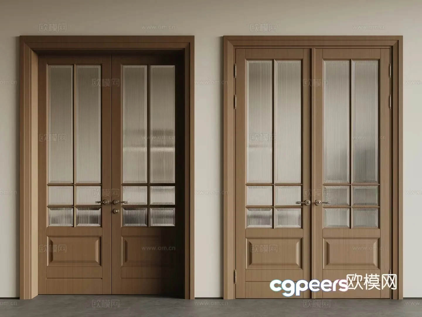 French glass wooden door single-open door double-open door Changhong glass door kitchen door bathroom door 3D model