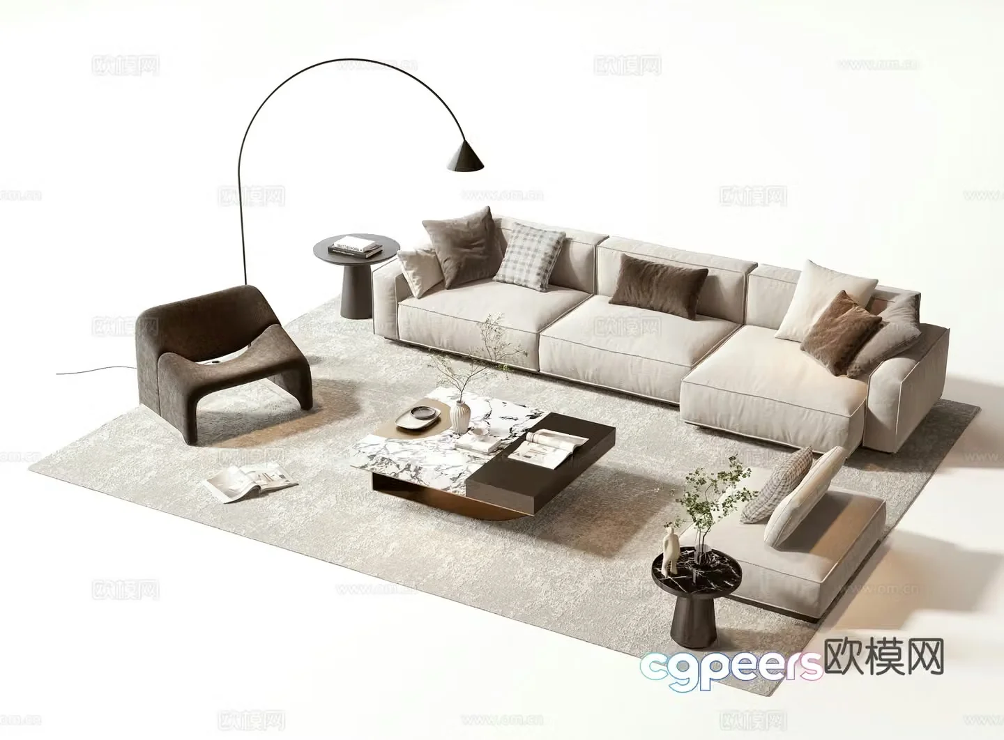 Modern sofa coffee table set 3d model