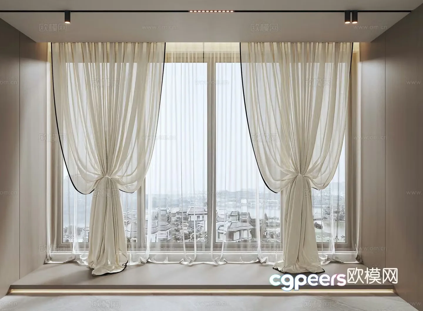 French medieval gauze curtain French curtain Medium cream gauze curtain Solid color curtain Gauze curtain 3D model