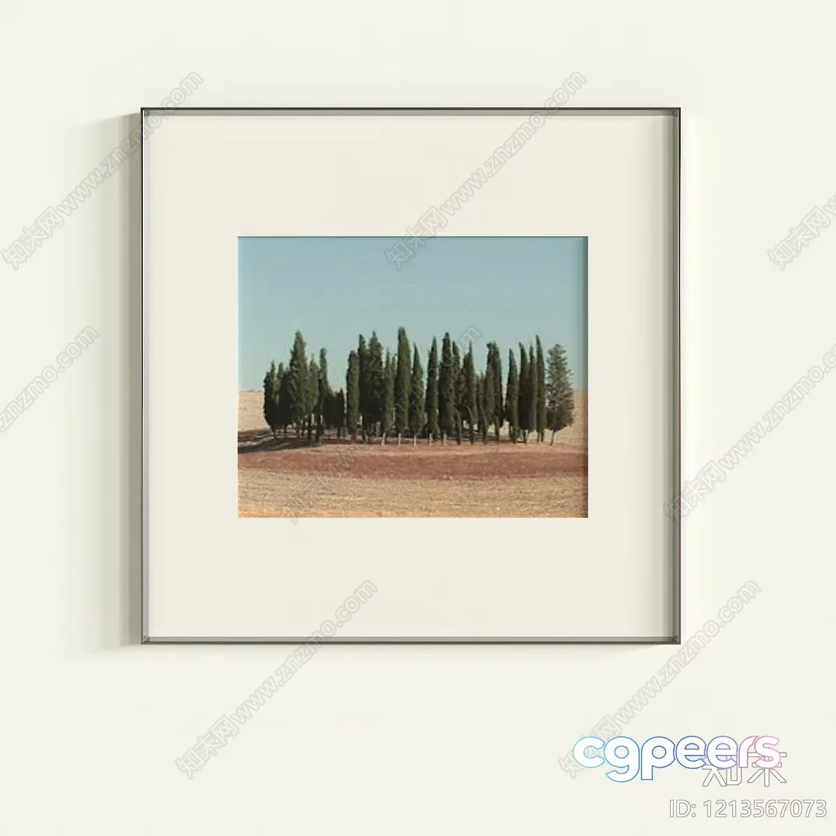A Framed Photograph Of A Field With Trees 3D Model – 12924 – VRAY Render