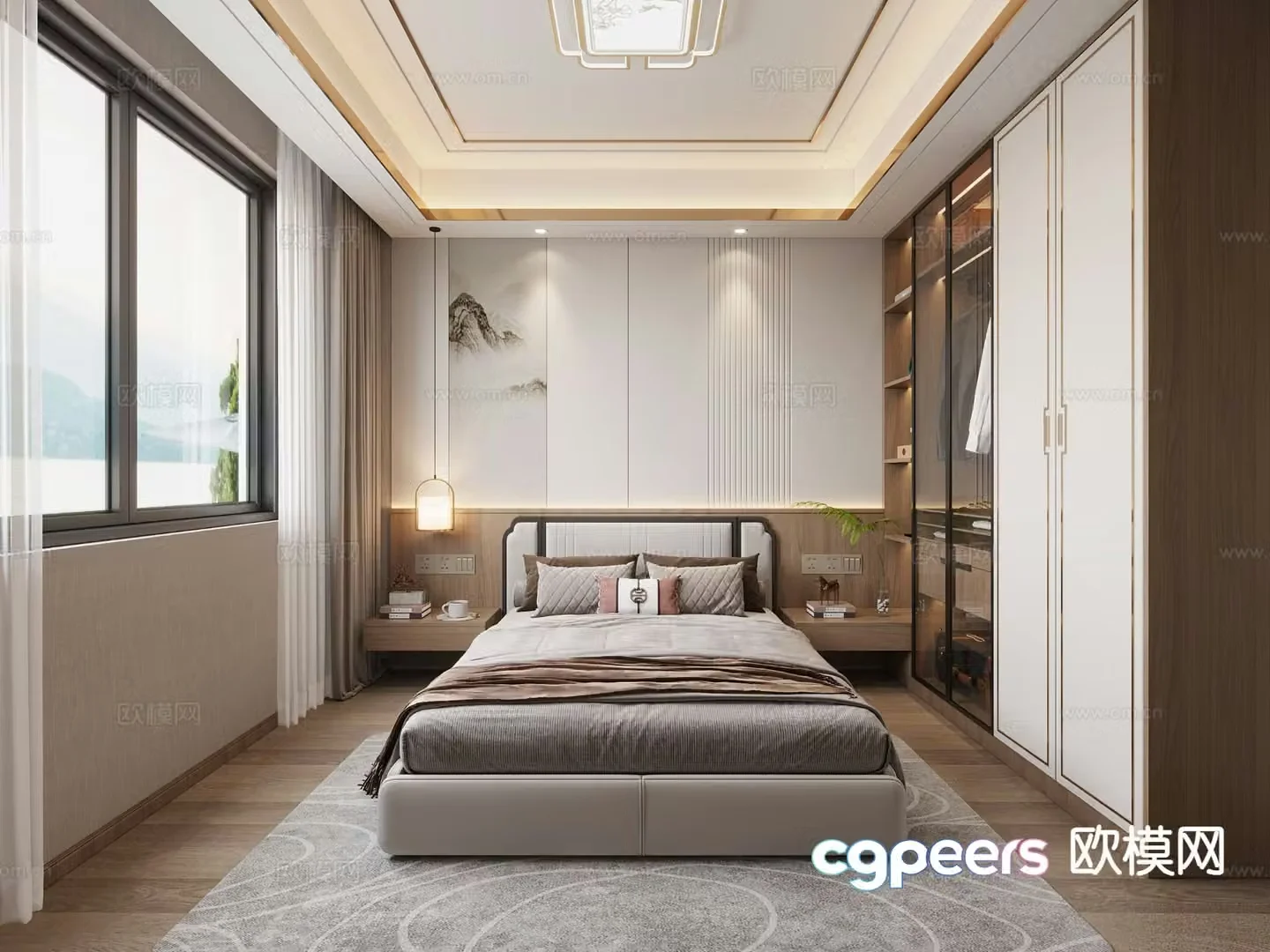 New Chinese style bedroom second bedroom elderly room 3D model