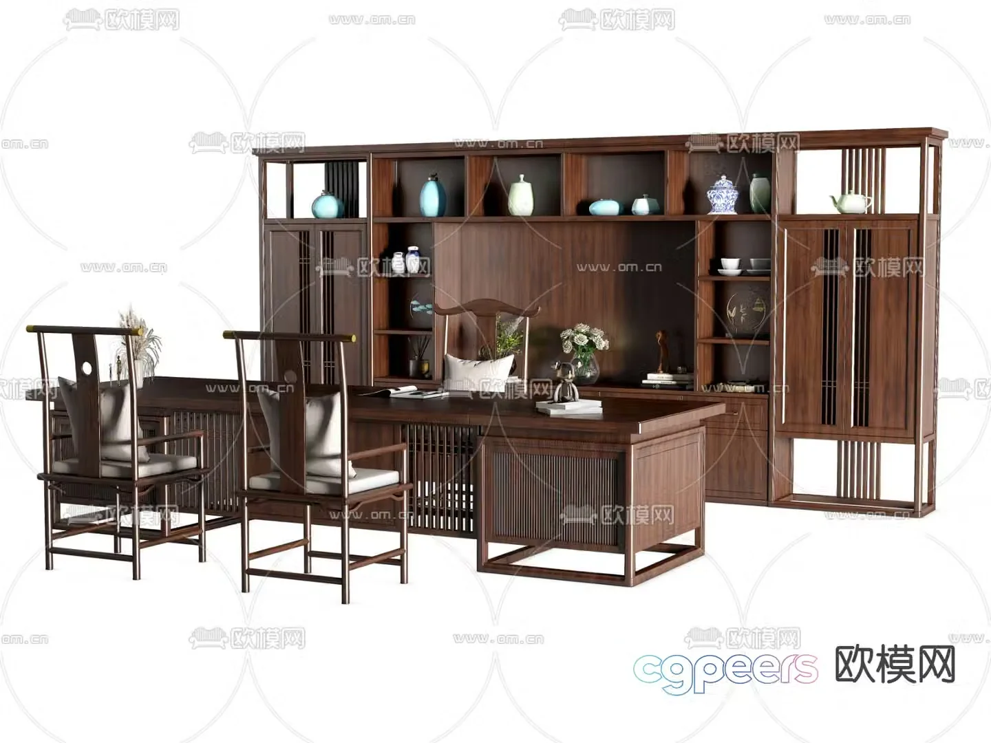 New Chinese style desk desk boss desk 3d model