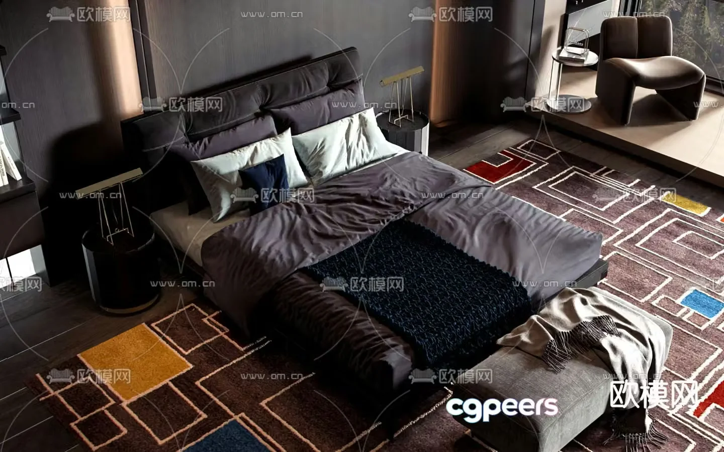 Commercial bed double bed 3d model