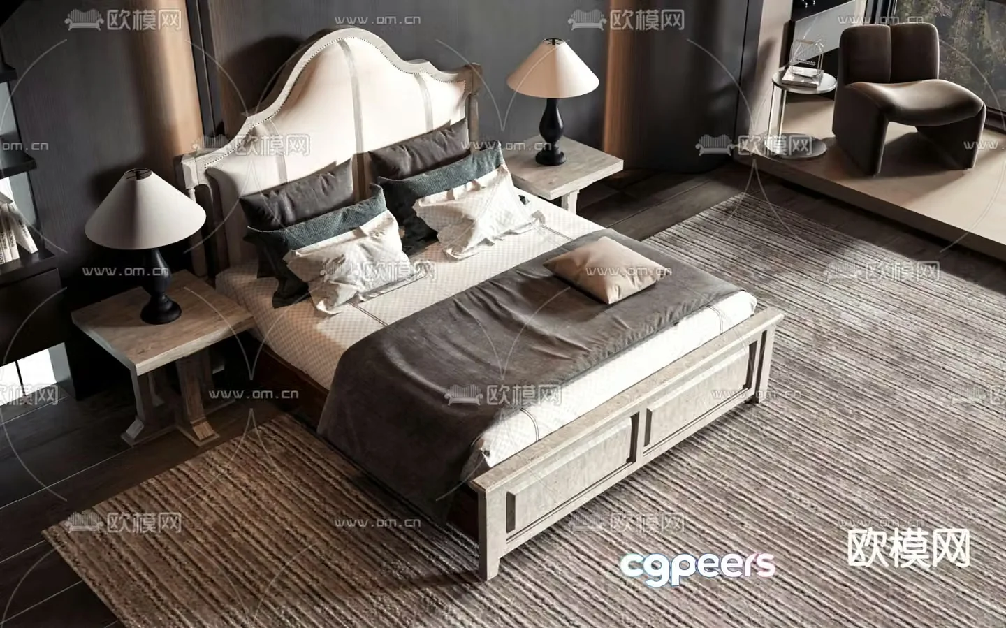 American double bed 3d model