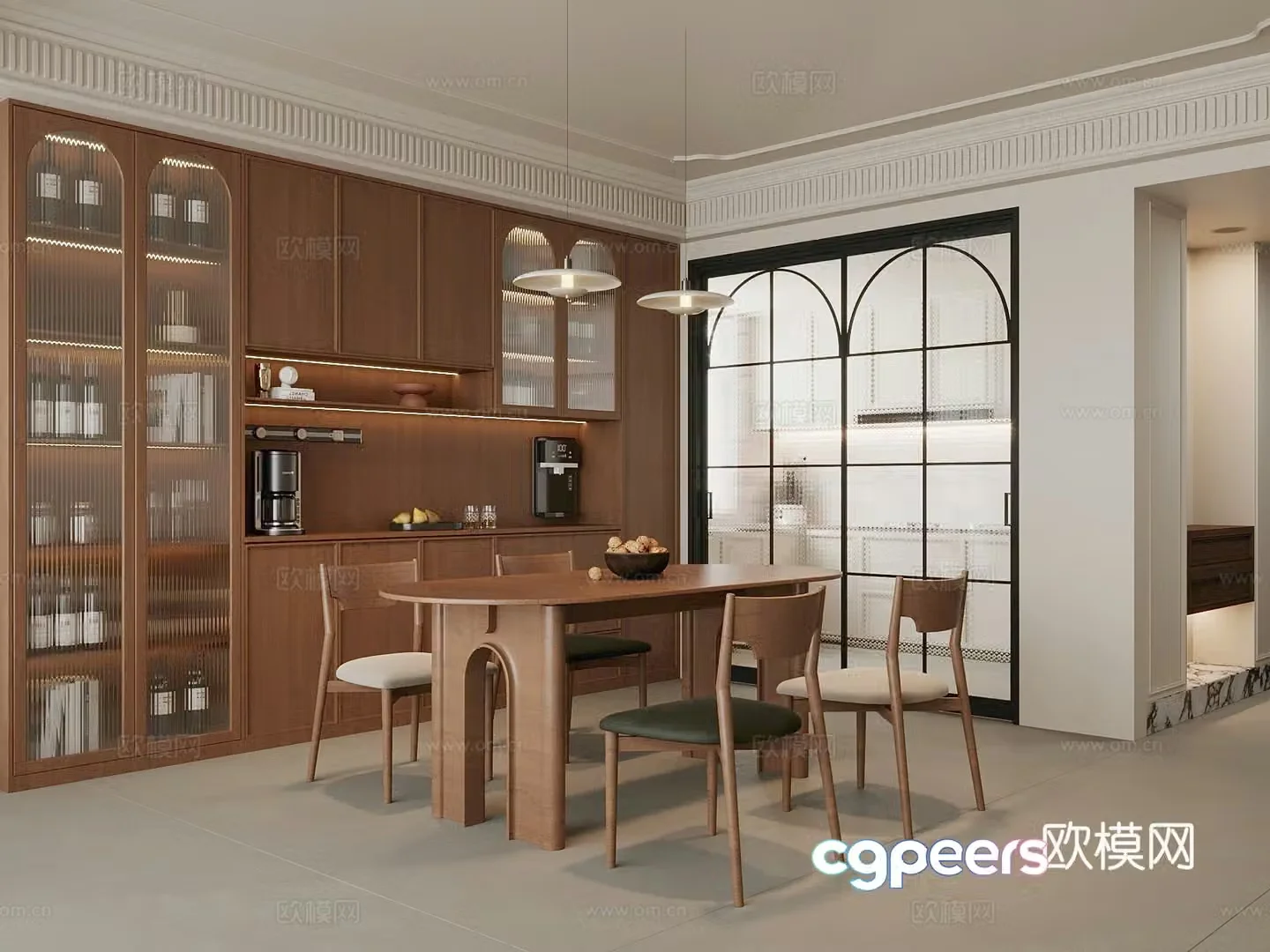 Restaurant Middle style restaurant Sideboard Wine cabinet Dining table 3D model