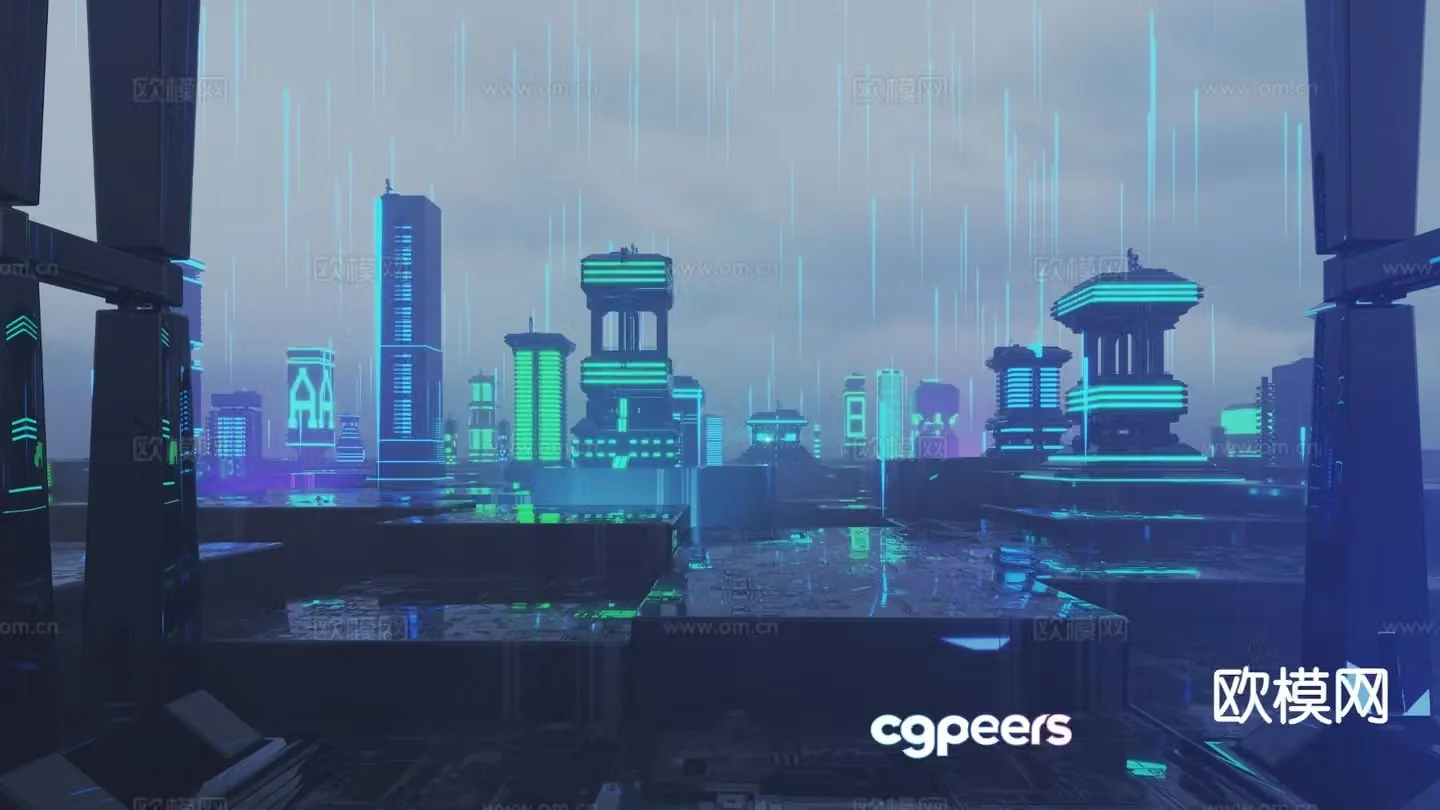science fiction future concept circuit board particle city scene 3d model