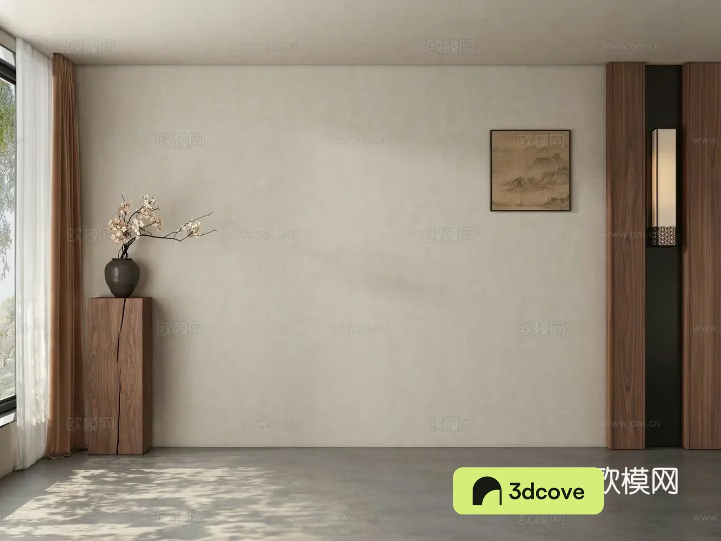Middle style restaurant tea room living room background wall 3d model