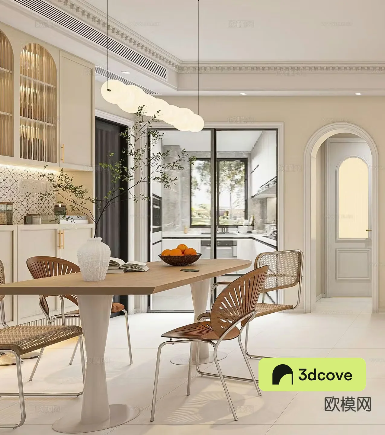 Cream style dining table and chairs strip dining table