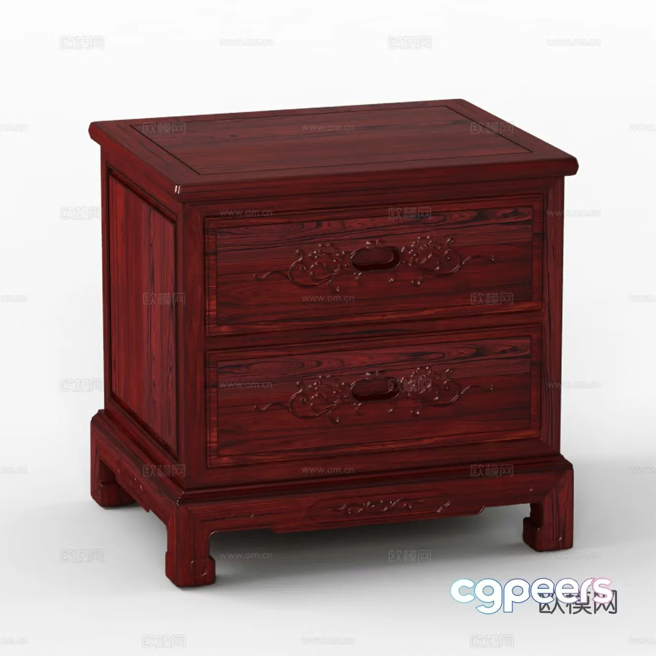 Chinese style bedside table carved cabinet door solid wood mahogany 3D model