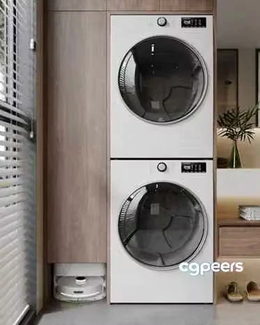 White Stackable Washer Dryer 3D Model – 5881 – CORONA Render