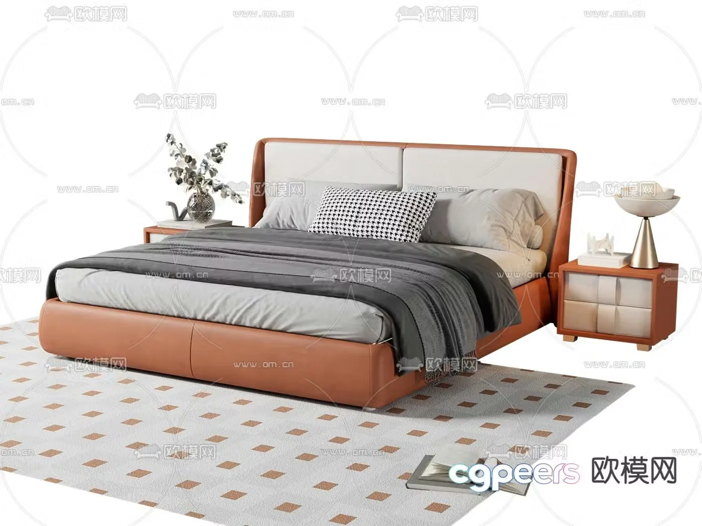 Leather double bed 3d model