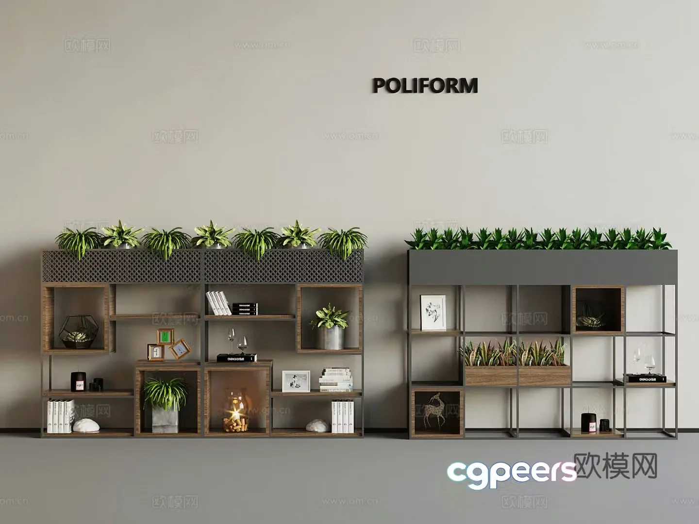 Industrial style green plant partition cabinet 3d model