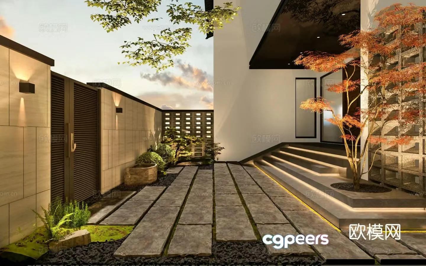 New Chinese style villa garden courtyard landscape 3D model