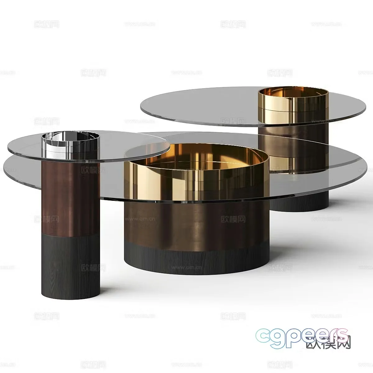 Modern Italian light luxury glass coffee table combination 3D model