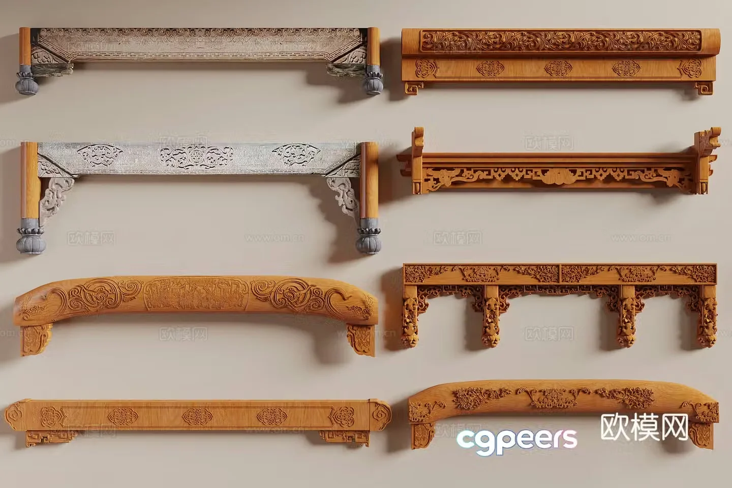 Chinese carved beam 3D model